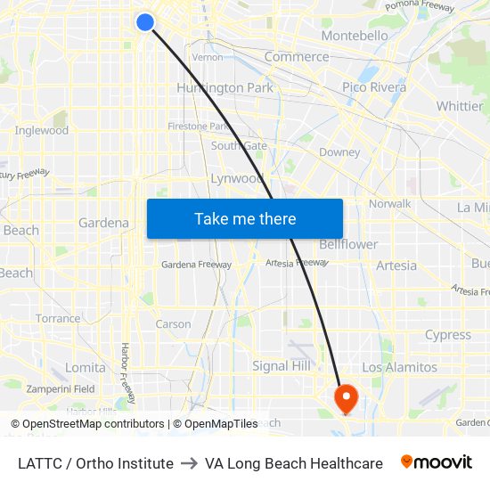 LATTC / Ortho Institute to VA Long Beach Healthcare map