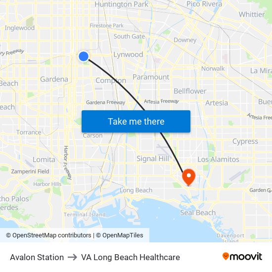 Avalon Station to VA Long Beach Healthcare map