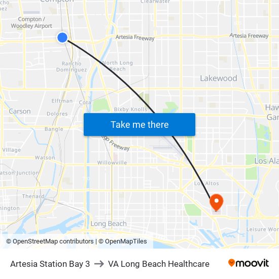 Artesia Station Bay 3 to VA Long Beach Healthcare map