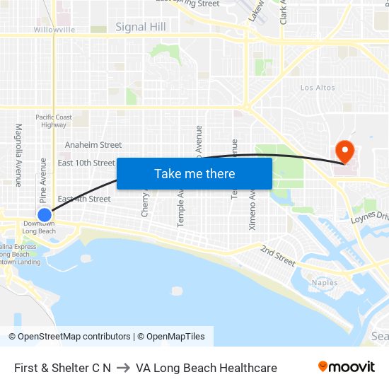 First & Shelter C N to VA Long Beach Healthcare map