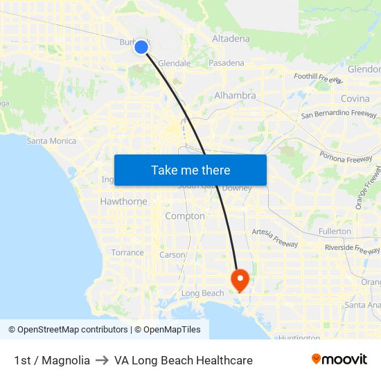 1st / Magnolia to VA Long Beach Healthcare map