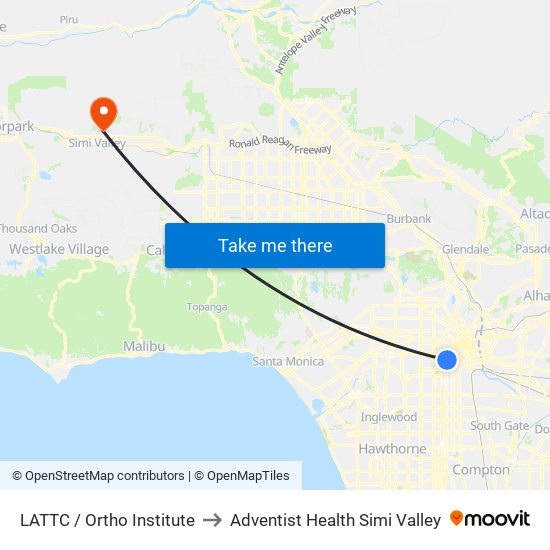 LATTC / Ortho Institute to Adventist Health Simi Valley map