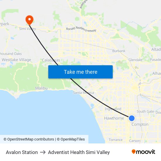 Avalon Station to Adventist Health Simi Valley map