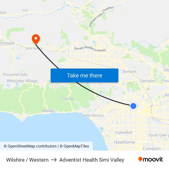 Wilshire / Western to Adventist Health Simi Valley map