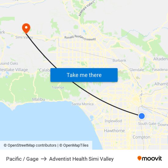 Pacific / Gage to Adventist Health Simi Valley map