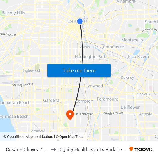 Cesar E Chavez / Alameda to Dignity Health Sports Park Tennis Stadium map