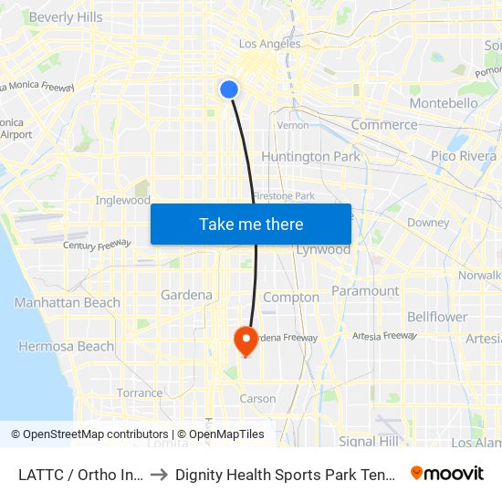 LATTC / Ortho Institute to Dignity Health Sports Park Tennis Stadium map