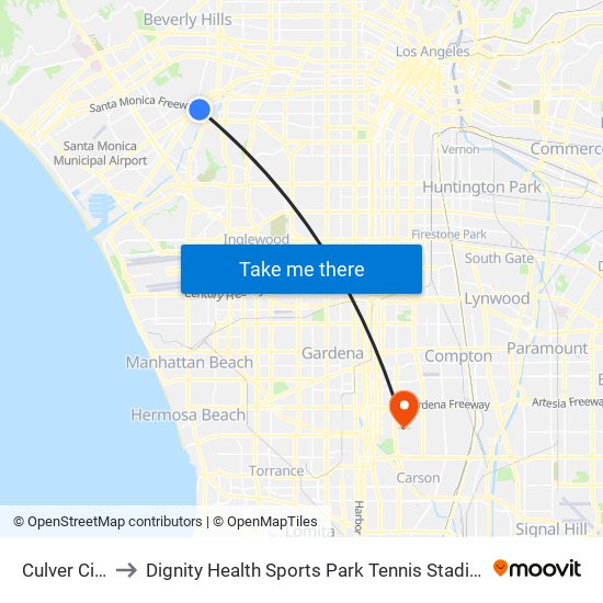 Culver City to Dignity Health Sports Park Tennis Stadium map