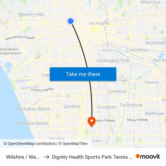 Wilshire / Western to Dignity Health Sports Park Tennis Stadium map