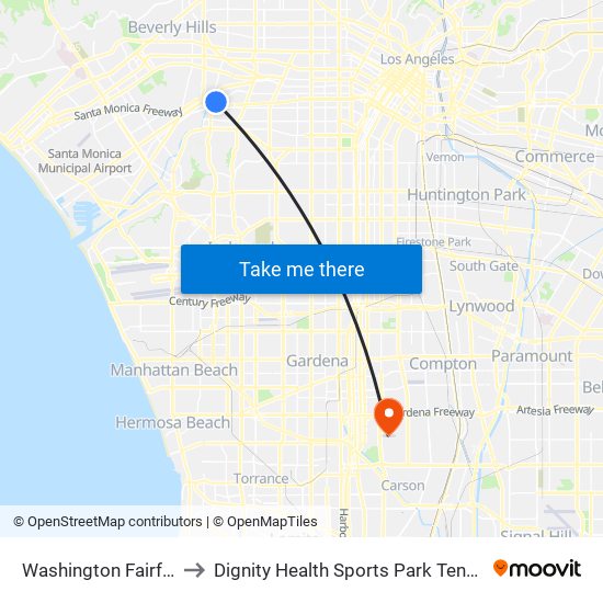 Washington Fairfax Hub to Dignity Health Sports Park Tennis Stadium map