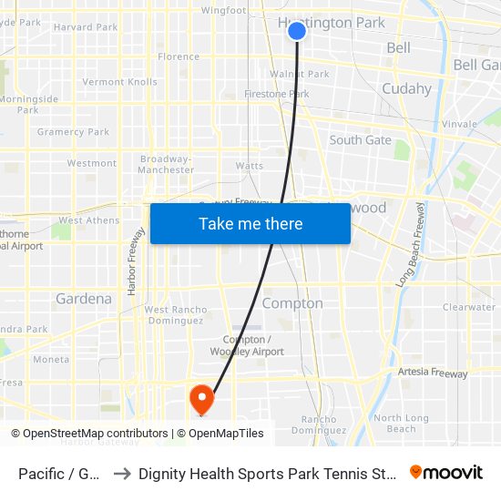 Pacific / Gage to Dignity Health Sports Park Tennis Stadium map