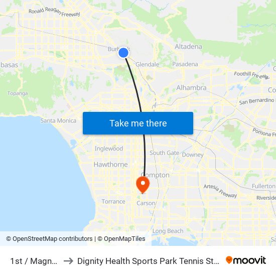 1st / Magnolia to Dignity Health Sports Park Tennis Stadium map