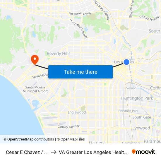 Cesar E Chavez / Alameda to VA Greater Los Angeles Healthcare System map
