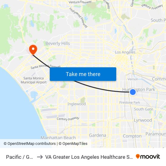 Pacific / Gage to VA Greater Los Angeles Healthcare System map