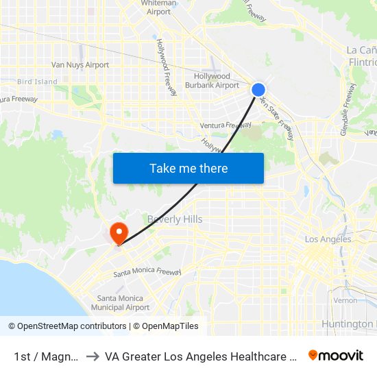 1st / Magnolia to VA Greater Los Angeles Healthcare System map