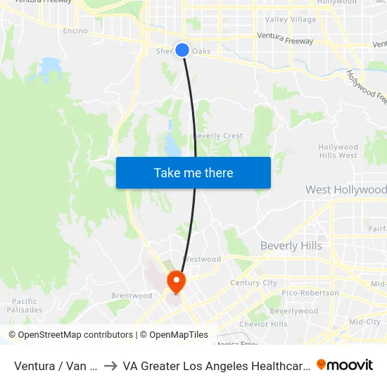 Ventura / Van Nuys to VA Greater Los Angeles Healthcare System map