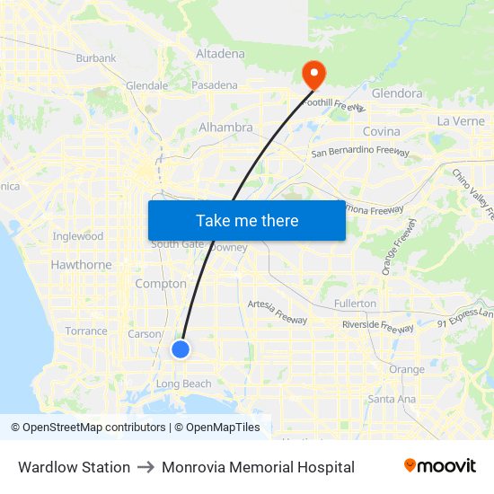 Wardlow Station to Monrovia Memorial Hospital map