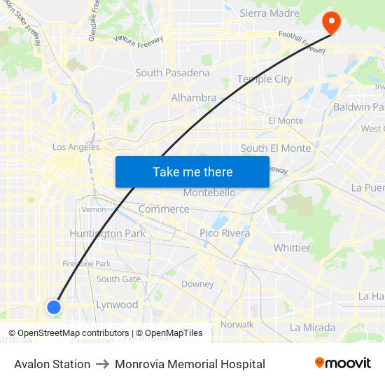 Avalon Station to Monrovia Memorial Hospital map