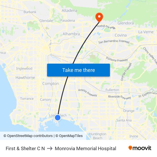 First & Shelter C N to Monrovia Memorial Hospital map