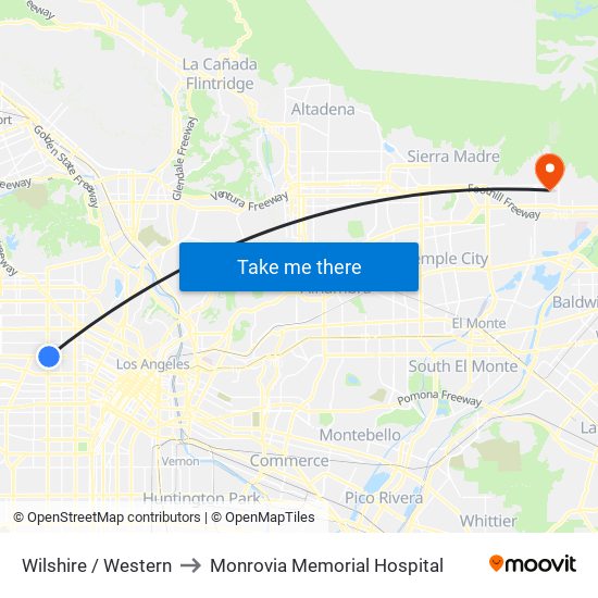Wilshire / Western to Monrovia Memorial Hospital map