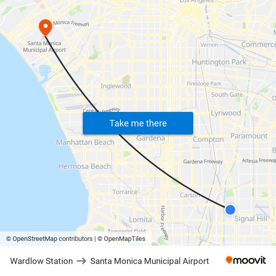 Wardlow Station to Santa Monica Municipal Airport map