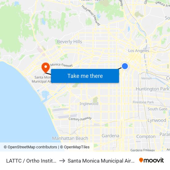 LATTC / Ortho Institute to Santa Monica Municipal Airport map