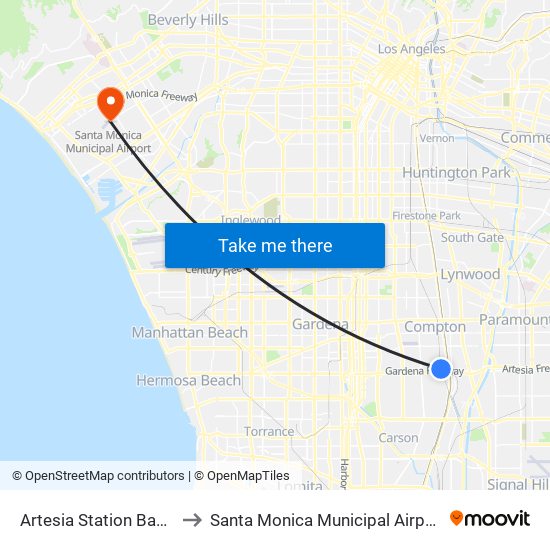 Artesia Station Bay 3 to Santa Monica Municipal Airport map