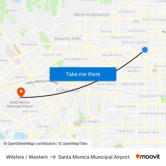 Wilshire / Western to Santa Monica Municipal Airport map