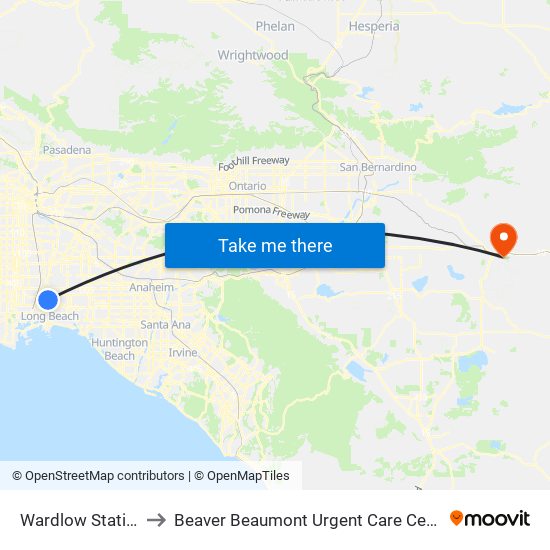 Wardlow Station to Beaver Beaumont Urgent Care Center map