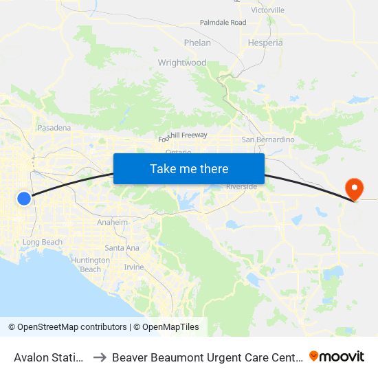 Avalon Station to Beaver Beaumont Urgent Care Center map