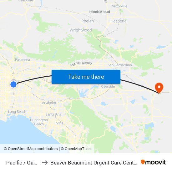 Pacific / Gage to Beaver Beaumont Urgent Care Center map