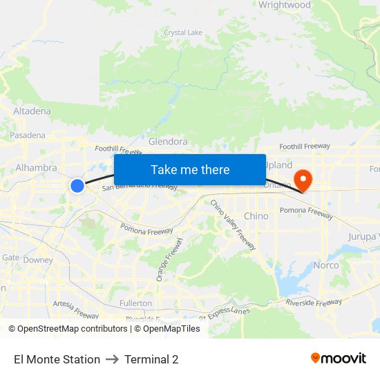 El Monte Station to Terminal 2 map