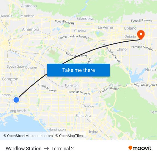 Wardlow Station to Terminal 2 map