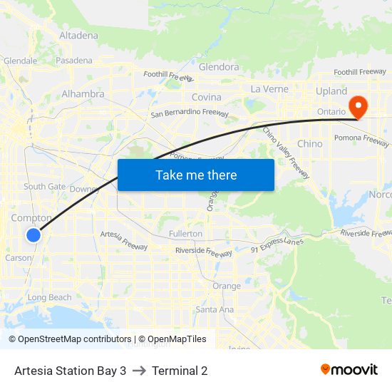 Artesia Station Bay 3 to Terminal 2 map