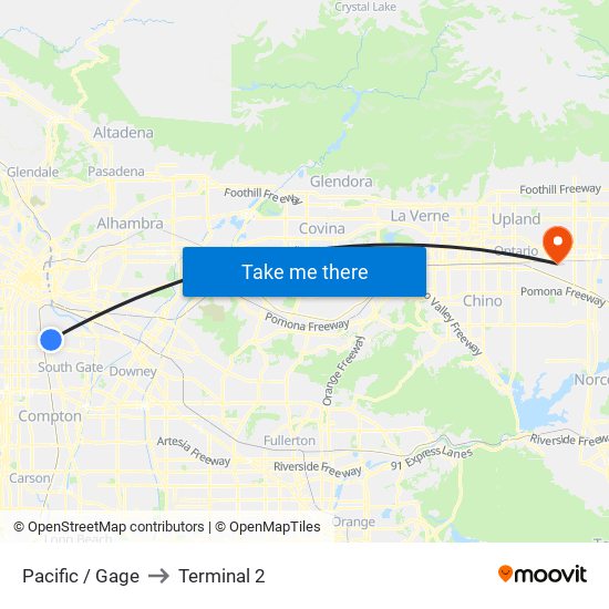 Pacific / Gage to Terminal 2 map