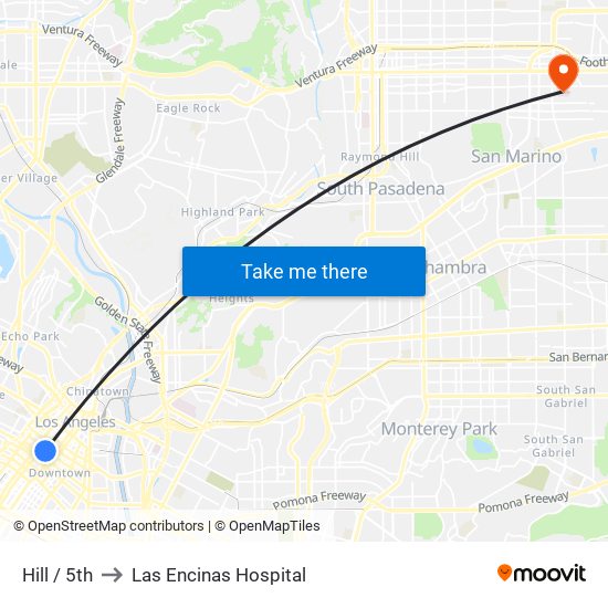 Hill / 5th to Las Encinas Hospital map