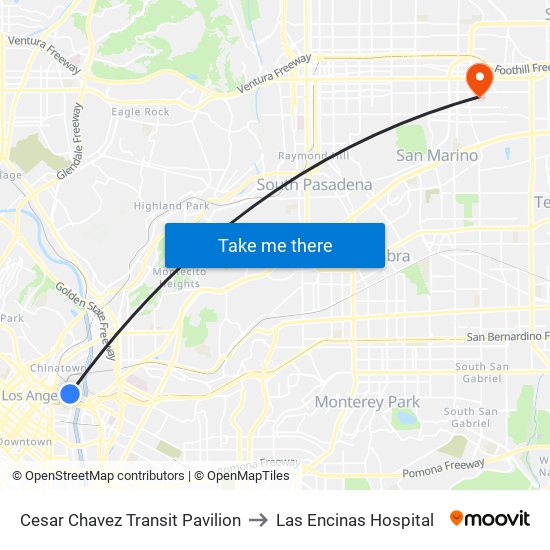 Cesar Chavez Transit Pavilion to Las Encinas Hospital map