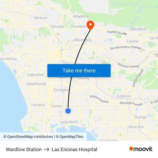 Wardlow Station to Las Encinas Hospital map