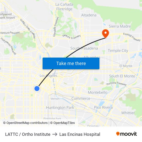 LATTC / Ortho Institute to Las Encinas Hospital map