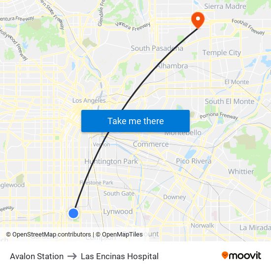Avalon Station to Las Encinas Hospital map