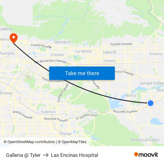 Galleria @ Tyler to Las Encinas Hospital map