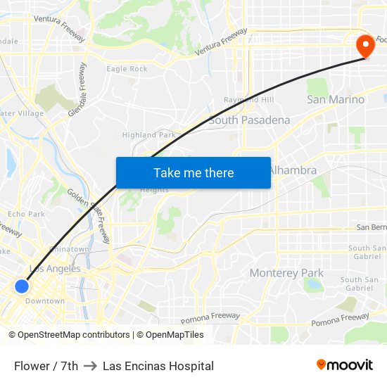 Flower / 7th to Las Encinas Hospital map