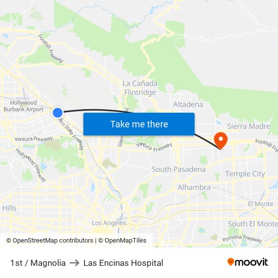 1st / Magnolia to Las Encinas Hospital map