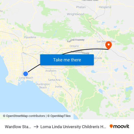 Wardlow Station to Loma Linda University Children's Hospital map