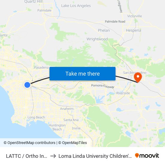 LATTC / Ortho Institute to Loma Linda University Children's Hospital map