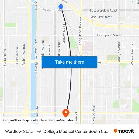 Wardlow Station to College Medical Center South Campus map