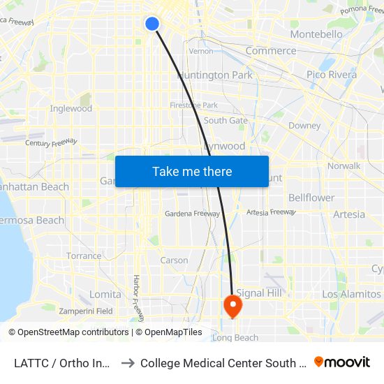 LATTC / Ortho Institute to College Medical Center South Campus map