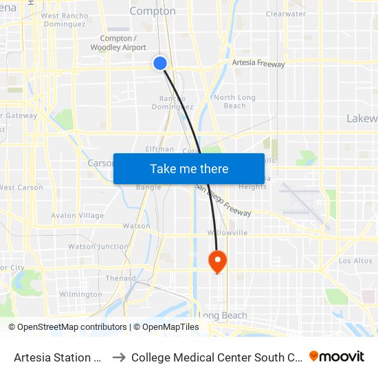 Artesia Station Bay 3 to College Medical Center South Campus map