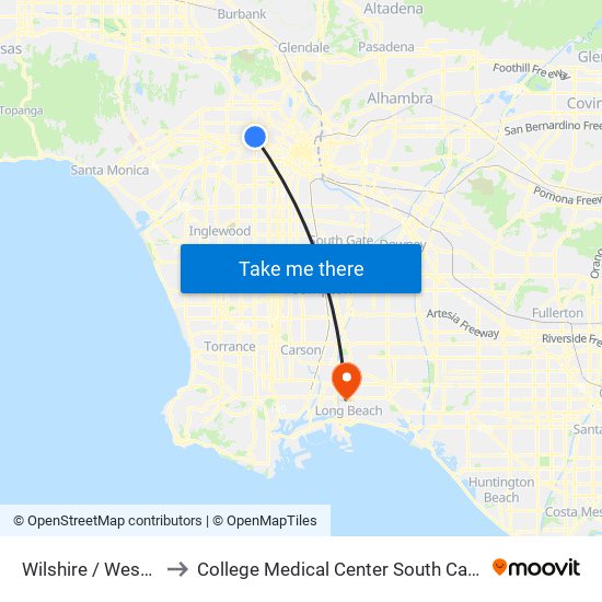 Wilshire / Western to College Medical Center South Campus map