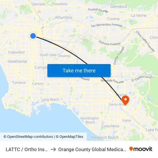 LATTC / Ortho Institute to Orange County Global Medical Center map